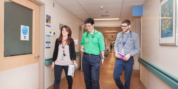 Medical students in hospital hallway