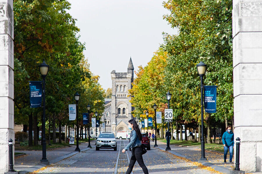 person walking on campus
