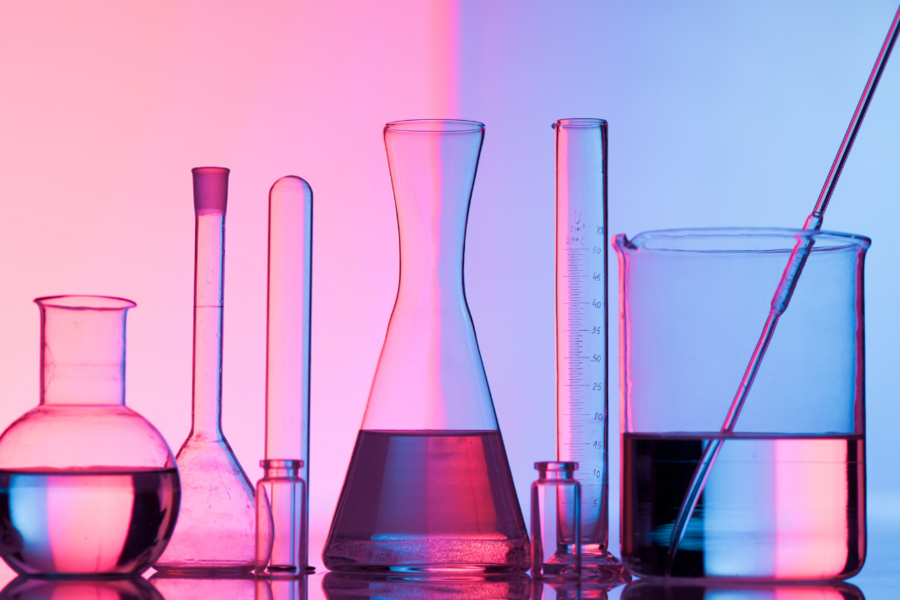 lab glassware filled with liquid