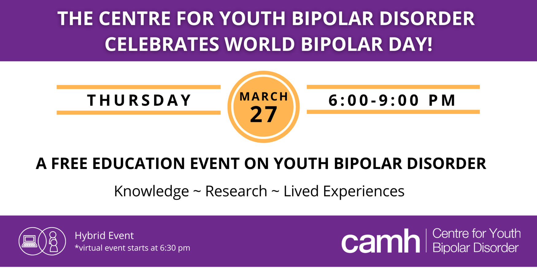CYBD World Bipolar Day Public Education Event Banner